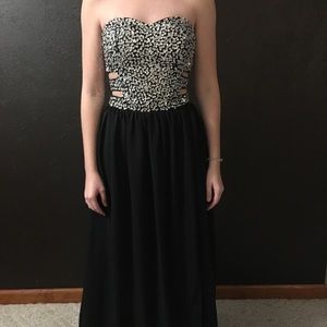 Black prom dress with rhinestone top.